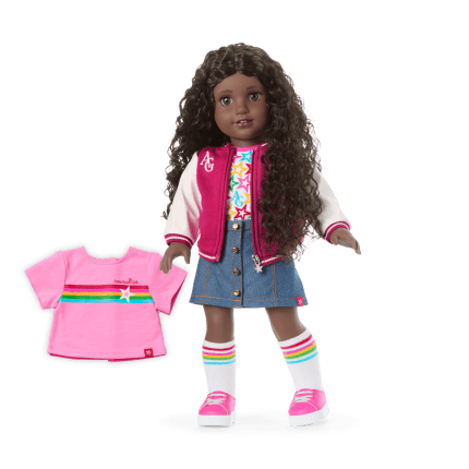 Truly Me™ 18-inch Doll #127 with curly dark-brown hair