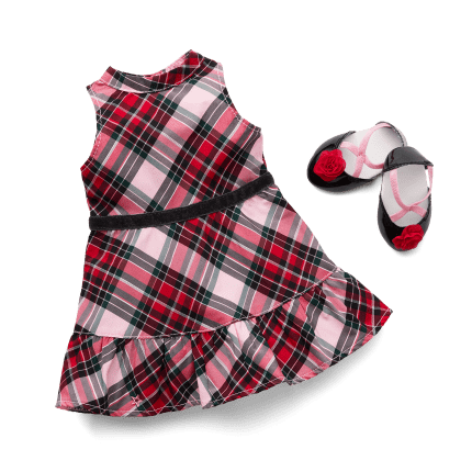 American Girl x Janie and Jack Holiday Plaid Dress Flats Outfit for 18 inch Dolls