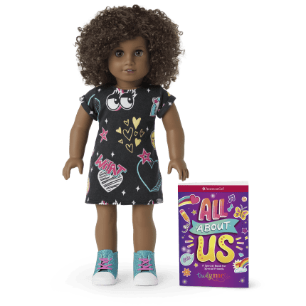 Truly Me™ 18-inch Doll #112 with short curly dark-brown hair