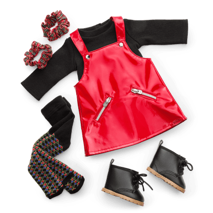 Nicki’s™ Red Vinyl Jumper Outfit for 18-inch Dolls (Historical Characters)