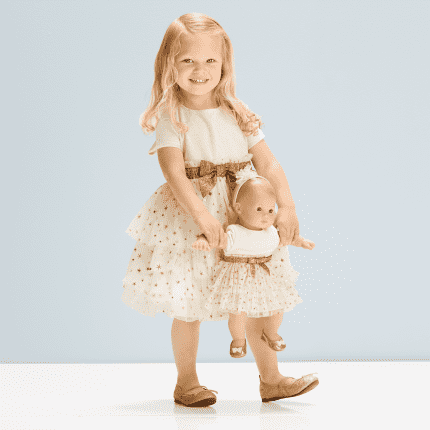 Golden Twinkle Dress for Little Girls & Bitty Baby Dolls