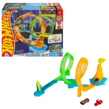 Hot Wheels Neon Yarışçılar Çift Çemberde Depar Pist Seti Ve 1:64 Ölçekli Oyuncak Araba - Image 1 of 
