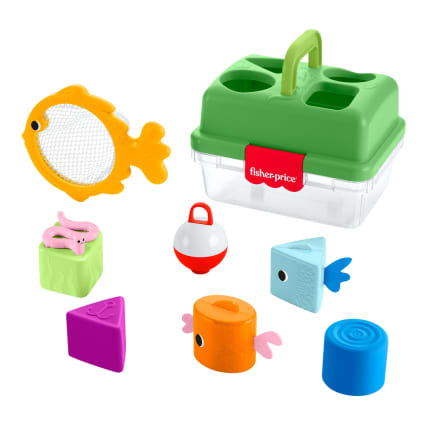 Fisher-Price Cassetta Scegli La Forma Amici Della Foresta, Giocattolo Per Bambini Con 6 Blocchi E Retino Da Pesca - Image 1 of 6