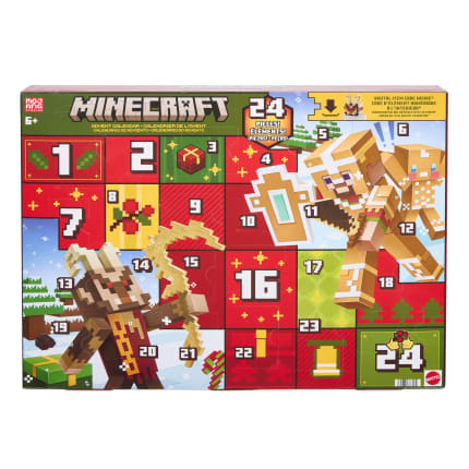 Minecraft Adventskalender, 3 Actionfiguren (Ca. 8 Cm), 15 Zubehörteile, 5 Sticker Und Code Für Einen Digitalen Gegenstand - Imagen 1 de 