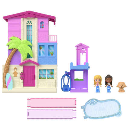 Polly Pocket Traumvilla-Schatulle, Spielset Mit Barbie- Und Brooklyn-Minipuppen, Hündchen, Pool Und Zubehör - Image 1 of 6