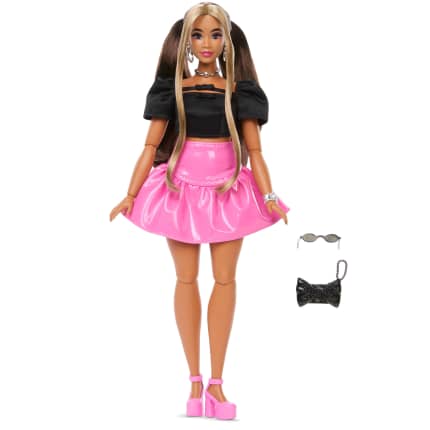 Barbie Deluxe Style Bebek (16), Klasik Barbie Tarzında Parlak Pembe Etek Ve Siyah Üst Giyen Kahverengi Saçlı Bebek - Imagen 1 de 