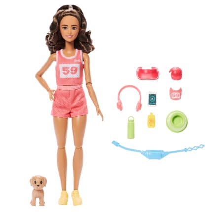 Barbie Style Sonsuz Hareket Sağlıklı Yaşam Koşucu Bebek, Pembe Forma Ve Şort, Köpekçik, 9 Aksesuar - Image 1 of 