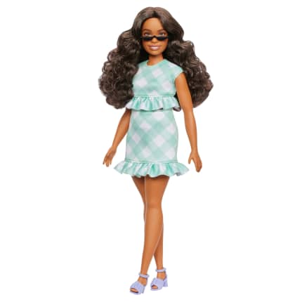 Barbie Fashionistas Lalka #240 Brązowe włosy i sukienka zielona kratka Zabawka 3+ - Image 1 of 6