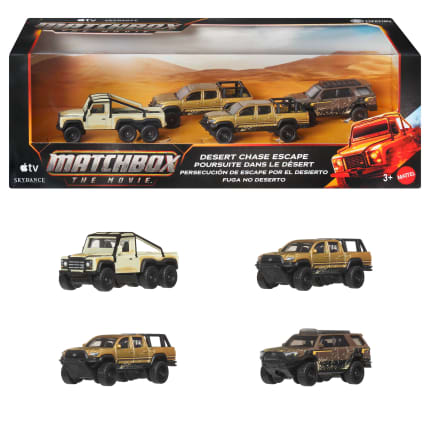 Matchbox The Movie Pustynny pościg Pojazdy 4-pak w skali 1:64 Zestaw filmowy Zabawki auta dla dzieci 3+, fanów i kolekcjonerów - Bild 1 von 