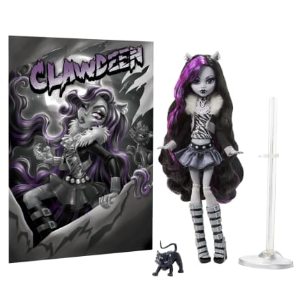Muñeca Clawdeen Wolf De Monster High En Blanco Y Negro Con Pósteres - Imagen 1 de 6
