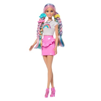 Barbie Capelli Arcobaleno, Bambola Alla Moda Con Capelli Extra Lunghi E 12 Accessori Per Lo Styling - Image 1 of 4