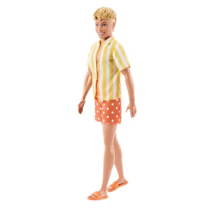 Barbie Fashionistas Style Ken Bebek (252), Turuncu Ve Sarı Puantiyeli Şort Ile Sarı Ve Beyaz Çizgili Üst Giyen Sarı Saçlı Bebek - Image 1 of 