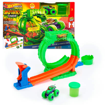 Hot Wheels Monster Trucks Mutant Kaosu Çemberde Yarış Oyun Seti Ve Wreckin' Wolf Oyuncak Kamyon Ile Slime - Bild 1 von 