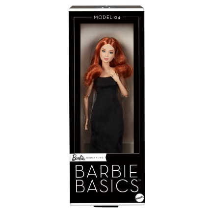 Barbie Basics Collectible Doll, Model 04 With Red Curly Hair, Black Dress & Platform Heels - Image 1 of 6