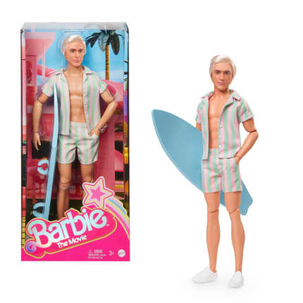 Muñeco Ken De La Película De Barbie Con Un Conjunto Playero A Rayas Pastel - Imagen 1 de 6