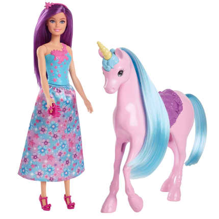 Barbie Büyüleyici Bebek Ve Tek Boynuzlu At Oyuncak Seti, Eyer, Fırça Ve Aksesuarlar - Image 1 of 6