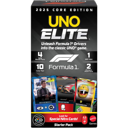 UNO Elite Formel 1 2025 Core Edition Kartenspiel-Starterset Mit 4 Erweiterungssets Und 2 Promo-Karten - Bild 1 von 6