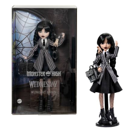 Monster High Wednesday Koleksiyona Uygun Bebek; Nevermore Akademisi Üniforması Giyen Wednesday Addams Ve El Figürü Thing - Image 1 of 6