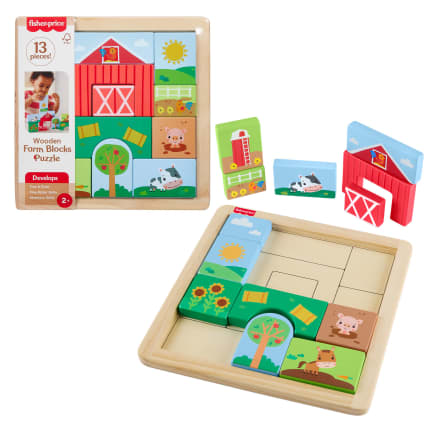 Fisher-Price Wooden Farm Blocks Puzzle Activity Toy For Toddlers & Kids, 14 Wood Pieces - Image 1 of 6