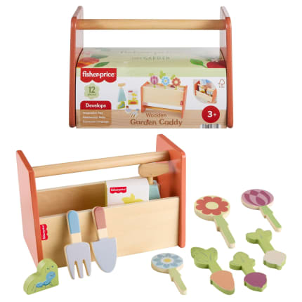 Fisher-Price Tiny Garden Wooden Garden Caddy Pretend Play Set With Tools For Kids, 12 Wood Pieces - Image 1 of 6