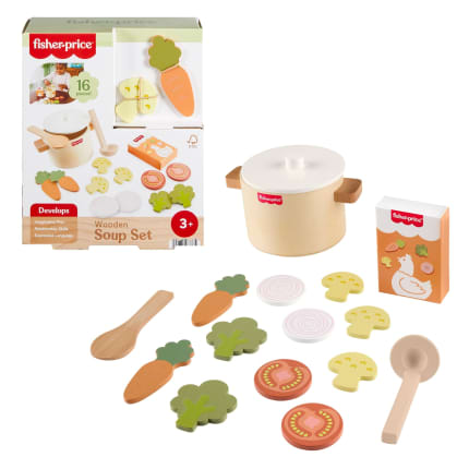 Fisher-Price Tiny Garden Wooden Veggie Soup Pretend Kitchen Play Set For Kids, 16 Wood Pieces - Imagem 1 de 6