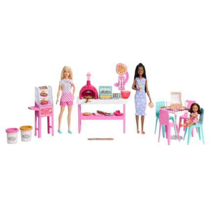 Barbie Pizza Shop Playset With 3 Dolls, 2 Doughs, 20 Toppings And 60 Accessories - Image 1 of 