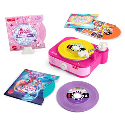 Fisher-Price Barbie Record Player Musical Toy For Preschool Pretend Play, 5 Records & Display Rack - Image 1 of 