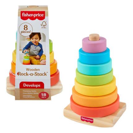 Fisher-Price Wooden Rock-A-Stack, Toddler Ring-Stacking Activity Toy With 8 Wood Pieces - Image 1 of 5