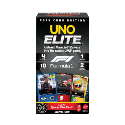 UNO Elite Formula 1 2025 Core Edition Starter Pack Card Game With 4 Game Booster Packs & 2 Promo Cards - Image 1 of 6