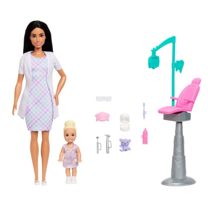 Barbie Careers Dentist Playset With Brunette Fashion Doll, Small Doll, Exam Chair & Accessories - Imagen 1 de 6