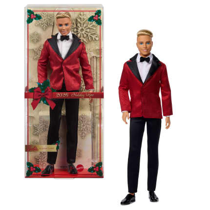 Barbie Signature 2026 Holiday Blonde Ken Collectible Fashion Doll Wearing Full Suit With Red Jacket - Image 1 of 