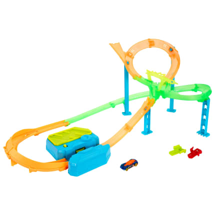 Hot Wheels Stunt Tracks Neon Speeders Tornado Jump Crash Track Set With Motorized Booster & Toy Car - Image 1 of 