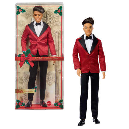 Barbie Signature 2026 Holiday Curly Black Hair Ken Collectible Fashion Doll Wearing Full Suit With Red Jacket - Image 1 of 