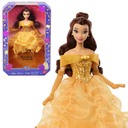 Disney Princess Sparkling Princess Series Belle Fashion Doll With Removable Dress & Accessories - Imagen 1 de 6