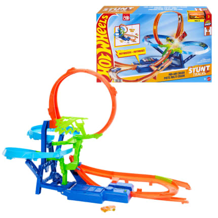 Hot Wheels Stunt Tracks Mid-Air Crash Playset With 1:64 Scale Die-Cast Toy Car & Motorized Booster - Image 1 of 6