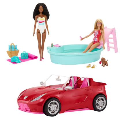 Barbie Playset With 2 Fashion Dolls, Convertible Toy Car, Pool With Slide & 15 Accessories Including Pet - Image 1 of 6