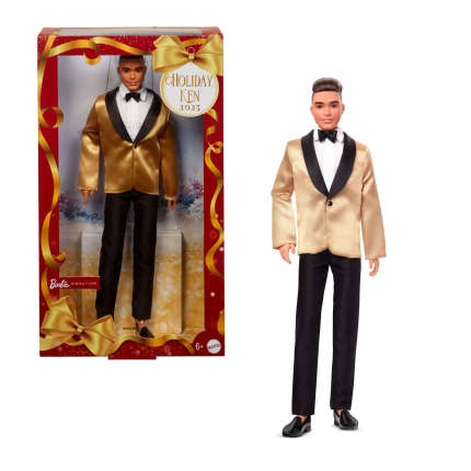 Barbie Signature 2025 Holiday Light Brown Hair Ken Collectible Fashion Doll Wearing Full Suit With Golden Jacket - Image 1 of 6