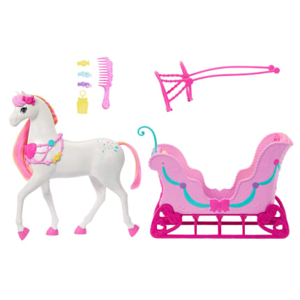 Barbie in The Nutcracker Land Of Sweets Horse & Sled With Colorful Scented Hair And Candy-Scented Accessories - Imagen 1 de 