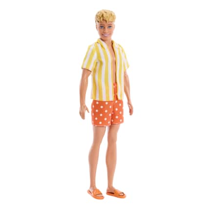 Barbie Fashionistas Style Ken Doll #252 in Orange And Yellow Polka-Dot Shorts, Yellow And White Striped Shirt, Blond Hair - Imagem 1 de 6