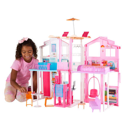 Barbie 3-Story Townhouse Dollhouse With Elevator, Swing Chair, Furniture And Accessories - Imagen 1 de 6