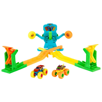 Hot Wheels Monster Trucks Neon Crashin’ Slamway Playset With 2 Toy Vehicles, 2 Ways To Play - Imagen 1 de 6