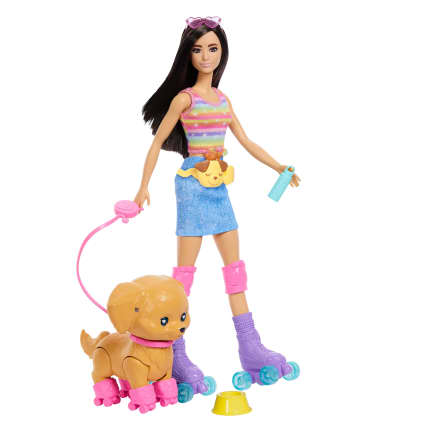 Barbie Pets Skate And Run Brunette Doll With Puppy, Skates, And Accessories - Imagen 1 de 6