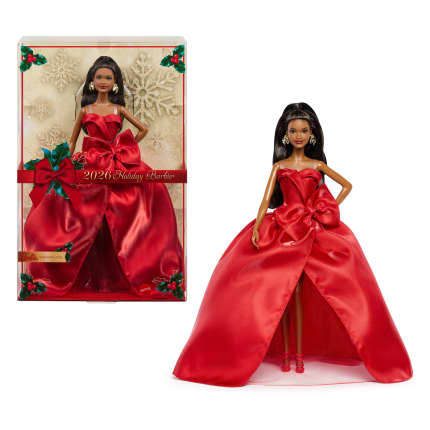 Barbie Signature 2026 Holiday Barbie Fashion Doll, Seasonal Collector, Black Hair With Red Gown With Bow Detail - Image 1 of 