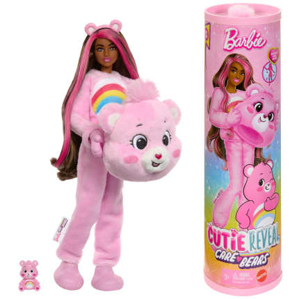 Barbie Cutie Reveal Care Bears Series Doll & Accessories in Cheer Bear Plush Costume, 10 Surprises - Image 1 of 6