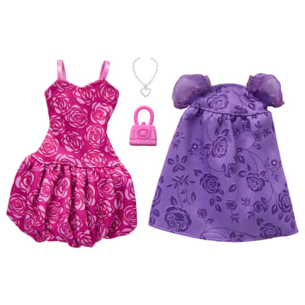 Barbie Fashions 2-Pack, 2 Outfits For Barbie Doll With 2 Dresses, Purse And Necklace - Image 1 of 3