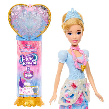 Disney Princess Jewel Reveal Cinderella Fashion Doll W/ 8 Surprises Including Gem Box & Accessories - Imagen 1 de 6
