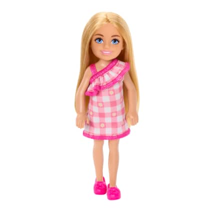 Barbie Chelsea Doll, Small Doll Wearing Removable Checked Dress With Blonde Hair & Blue Eyes - Imagem 1 de 6