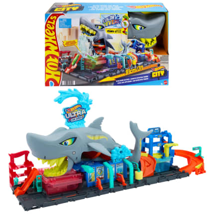 Hot Wheels City Ultra Shark Car Wash With Color Reveal Toy Car Featured in “Let's Race” - Image 1 of 2