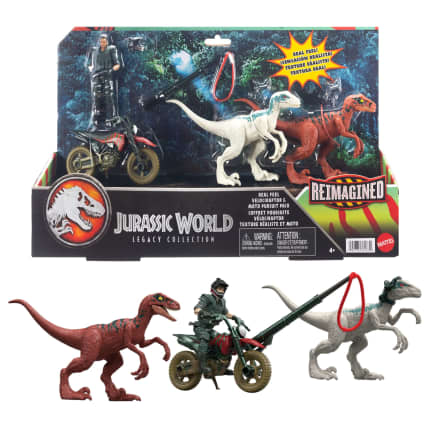 Jurassic World Reimagined Motorcycle, Owen Grady & Raptors & Tools Retro Pack, Fallen Kingdom Toy - Image 1 of 6
