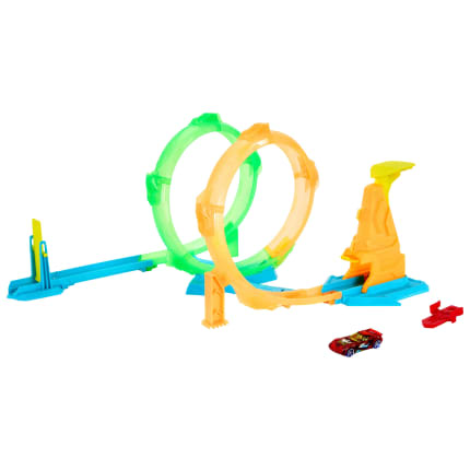 Hot Wheels Neon Speeders Double Loop Dash Track Set With 1:64 Scale Toy Car - Imagen 1 de 4